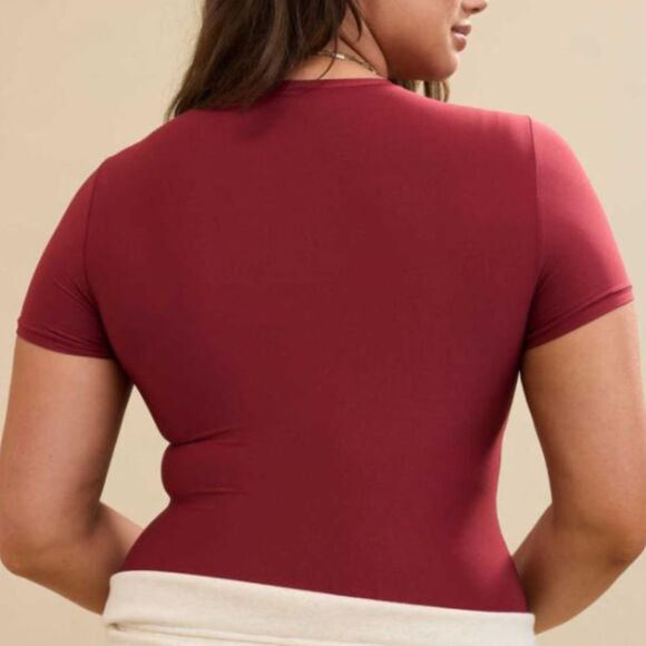 Smoothez by aerie Short Sleeve Round Neck Bodysuit Red Size Small - Picture 5 of 11